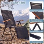 Costway 1 Sedia da giardino reclinabile con schienale regolabile a 6 posizioni e tessuto traspirante, Lettino prendisole pieghevole portata 150 kg Nero - immagine 11