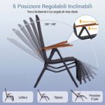 Costway 1 Sedia da giardino reclinabile con schienale regolabile a 6 posizioni e tessuto traspirante, Lettino prendisole pieghevole portata 150 kg Nero - immagine 8