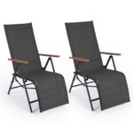 Costway 1 Sedia da giardino reclinabile con schienale regolabile a 6 posizioni e tessuto traspirante, Lettino prendisole pieghevole portata 150 kg Nero - immagine 6