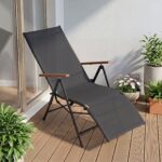 Costway 1 Sedia da giardino reclinabile con schienale regolabile a 6 posizioni e tessuto traspirante, Lettino prendisole pieghevole portata 150 kg Nero - immagine 2