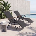 Costway 1 Sedia da giardino reclinabile con schienale regolabile a 6 posizioni e tessuto traspirante, Lettino prendisole pieghevole portata 150 kg Nero - immagine 4