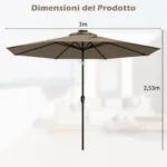 Costway Ombrellone con luci LED da giardino in ferro Ø300cm Parasole da esterno spaggia Marrone - immagine 227