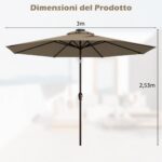 Costway Ombrellone con luci LED da giardino in ferro Ø300cm Parasole da esterno spaggia Marrone - immagine 47