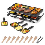 Costway 1400W Piastra elettrica con 8 padelle 2 superfici di cottura temperatura regolabile, Griglia da tavolo elettrico antiaderente - immagine 4