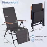 Costway 2 Sedia da giardino reclinabile con schienale regolabile a 6 posizioni e tessuto traspirante, Lettino prendisole pieghevole portata 150 kg Nero - immagine 3