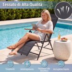 Costway 2 Sedia da giardino reclinabile con schienale regolabile a 6 posizioni e tessuto traspirante, Lettino prendisole pieghevole portata 150 kg Nero - immagine 6