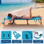 Costway 2*Sedia pieghevole con foro per il viso cuscini rimovibili schienale regolabile in 5 livelli, Sedia a sdraio Azzurro - immagine 9