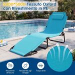 Costway 2*Sedia pieghevole con foro per il viso cuscini rimovibili schienale regolabile in 5 livelli, Sedia a sdraio Azzurro - immagine 10