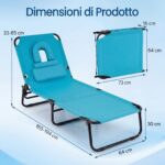 Costway 2*Sedia pieghevole con foro per il viso cuscini rimovibili schienale regolabile in 5 livelli, Sedia a sdraio Azzurro - immagine 5