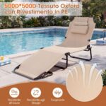 Costway 2*Sedia pieghevole con foro per il viso cuscini rimovibili schienale regolabile in 5 livelli, Sedia a sdraio Beige - immagine 10