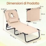 Costway 2*Sedia pieghevole con foro per il viso cuscini rimovibili schienale regolabile in 5 livelli, Sedia a sdraio Beige - immagine 5