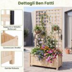 Costway 2 in 1 Fioriera con traliccio grigliato per piante rampicanti pannello rimovibile e fori di drenaggio, Letto orto rialzato in legno Naturale - immagine 7