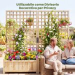 Costway 2 in 1 Fioriera con traliccio grigliato per piante rampicanti pannello rimovibile e fori di drenaggio, Letto orto rialzato in legno Naturale - immagine 11