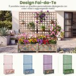 Costway 2 in 1 Fioriera con traliccio grigliato per piante rampicanti pannello rimovibile e fori di drenaggio, Letto orto rialzato in legno Naturale - immagine 9
