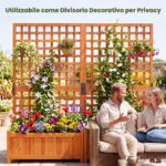Costway 2 in 1 Fioriera con traliccio grigliato per piante rampicanti pannello rimovibile e fori di drenaggio, Letto orto rialzato in legno Arancione - immagine 11