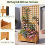 Costway 2 in 1 Fioriera con traliccio grigliato per piante rampicanti pannello rimovibile e fori di drenaggio, Letto orto rialzato in legno Arancione - immagine 7