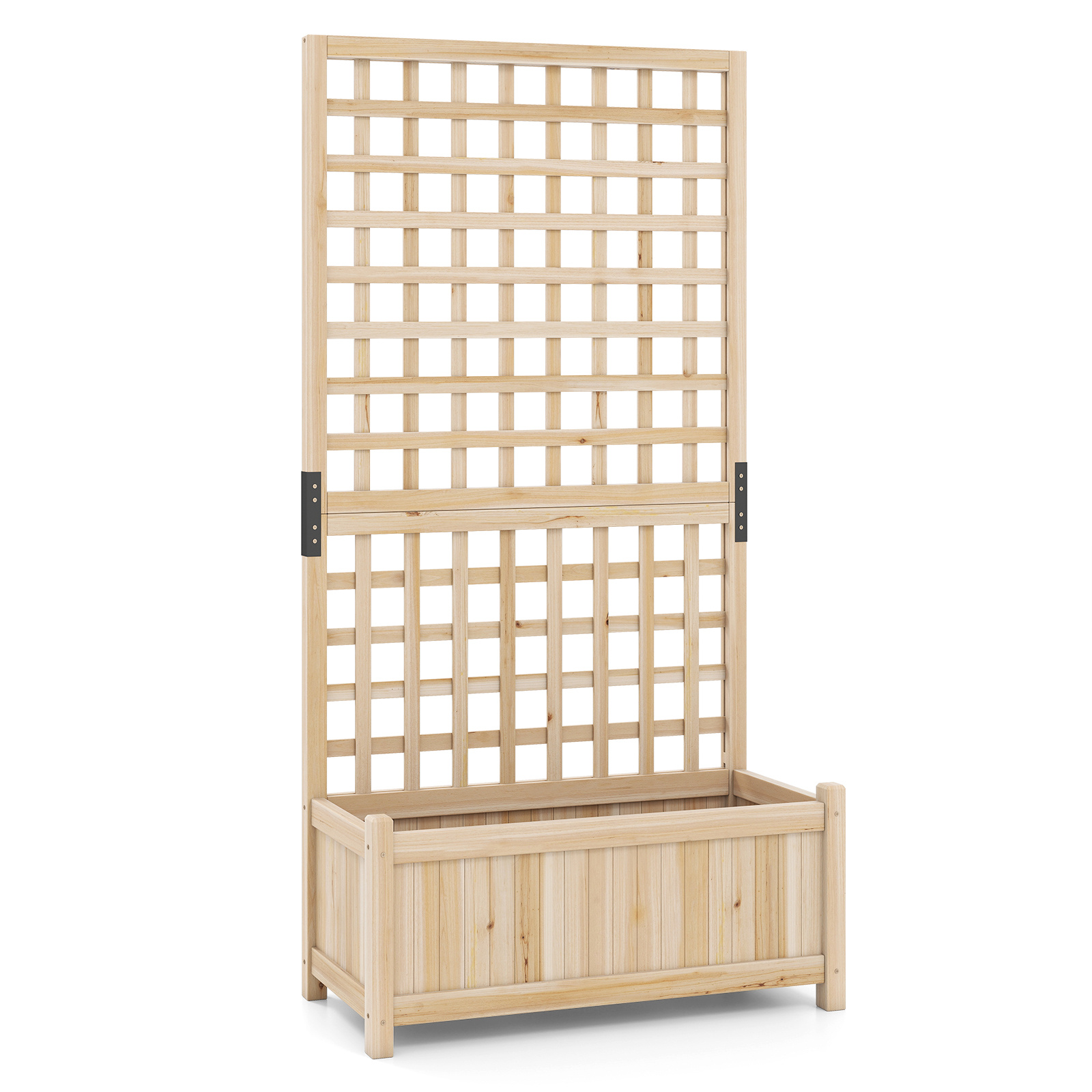 2-in-1-Fioriera-con-traliccio-grigliato-per-piante-rampicanti-pannello-rimovibile-e-fori-di-drenaggi-mediaId104799584-1780899688.jpg Costway 2 in 1 Fioriera con traliccio grigliato per piante rampicanti pannello rimovibile e fori di drenaggio, Letto orto rialzato in legno Naturale - immagine 1
