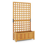 Costway 2 in 1 Fioriera con traliccio grigliato per piante rampicanti pannello rimovibile e fori di drenaggio, Letto orto rialzato in legno Arancione