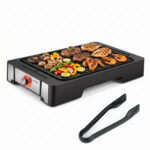 Costway Griglia elettrica antiaderente 2300w con piastra a 2 zone temperatura regolabile con vassoio raccogli-grasso e pinza, Piastra grill elettrica