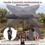 Costway 286 cm Ombrellone da giardino con elegante bordo arricciato 8 stecche, Ombrellone da spiaggia angolo regolabile Grigio - immagine 2