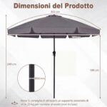 Costway 286 cm Ombrellone da giardino con elegante bordo arricciato 8 stecche, Ombrellone da spiaggia angolo regolabile Grigio - immagine 4