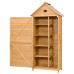 Costway Armadio da esterno per attrezzi in legno, Casetta da giardino 80x45x177cm