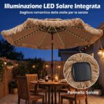 Costway 3x3 m ombrellone di paglia con luci led colorate con copertura in PE a doppio strato senza base, Parasole da spiaggia inclinabile per piscina giardino - immagine 5