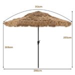 Costway 3x3 m ombrellone di paglia con luci led colorate con copertura in PE a doppio strato senza base, Parasole da spiaggia inclinabile per piscina giardino - immagine 4