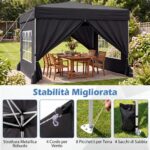 Costway 3x3m Gazebo da esterno in tessuto oxford con parete rimovibili finestre trasparenti porta, Tendone da giardino pieghevole Nero - immagine 7