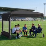 Costway 3x3m Gazebo da esterno in tessuto oxford con parete rimovibili finestre trasparenti porta, Tendone da giardino pieghevole Nero - immagine 3