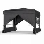 Costway 3x3m Gazebo da esterno in tessuto oxford con parete rimovibili finestre trasparenti porta, Tendone da giardino pieghevole Nero