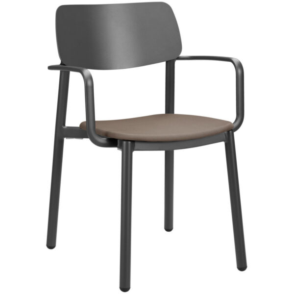 Sedia da esterno impilabile Punta con braccioli VEGA; 56x52.5x81 cm (LxPxH); seduta tortora, struttura antracite; 4 pz. / Pacco