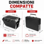 Barbecue portatile a carbone pieghevole a valigetta