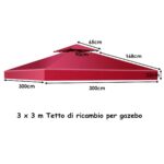 Costway Tessuto copertura superiore per gazebo Telo tetto ricambio per gazebo 3x3M Rosso Bordeaux - immagine 5