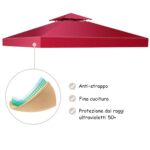 Costway Tessuto copertura superiore per gazebo Telo tetto ricambio per gazebo 3x3M Rosso Bordeaux - immagine 6