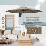 Costway Ombrellone con luci LED da giardino in ferro Ø300cm Parasole da esterno spaggia Marrone - immagine 55