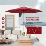 Costway Ombrellone con luci LED da giardino in ferro Ø300cm Parasole da esterno spaggia Rosso Bordeaux - immagine 127