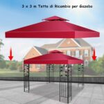 Costway Tessuto copertura superiore per gazebo Telo tetto ricambio per gazebo 3x3M Rosso Bordeaux - immagine 4