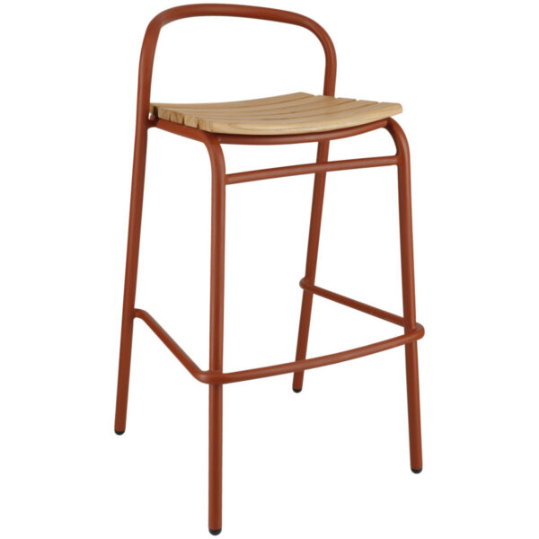 Sgabello da esterno in teak Zolia VEGA; 50x50x95 cm (LxPxH); seduta marrone, struttura marrone ruggine; 2 pz. / Pacco