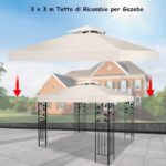 Costway Tessuto copertura superiore per gazebo Telo tetto ricambio per gazebo 3x3M Beige - immagine 4