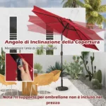 Costway Ombrellone con luci LED da giardino in ferro Ø300cm Parasole da esterno spaggia Rosso Bordeaux - immagine 210
