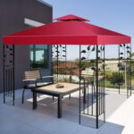 Costway Tessuto copertura superiore per gazebo Telo tetto ricambio per gazebo 3x3M Rosso Bordeaux - immagine 3