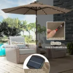 Costway Ombrellone con luci LED da giardino in ferro Ø300cm Parasole da esterno spaggia Marrone - immagine 206
