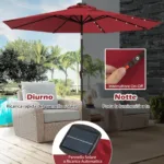 Costway Ombrellone con luci LED da giardino in ferro Ø300cm Parasole da esterno spaggia Rosso Bordeaux - immagine 224