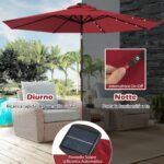 Costway Ombrellone con luci LED da giardino in ferro Ø300cm Parasole da esterno spaggia Rosso Bordeaux - immagine 56
