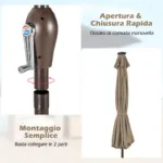 Costway Ombrellone con luci LED da giardino in ferro Ø300cm Parasole da esterno spaggia Marrone - immagine 165