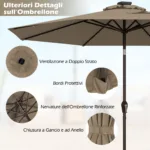 Costway Ombrellone con luci LED da giardino in ferro Ø300cm Parasole da esterno spaggia Marrone - immagine 166