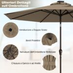 Costway Ombrellone con luci LED da giardino in ferro Ø300cm Parasole da esterno spaggia Marrone - immagine 64