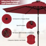 Costway Ombrellone con luci LED da giardino in ferro Ø300cm Parasole da esterno spaggia Rosso Bordeaux - immagine 172