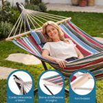 Costway Amaca da giardino in cotone con struttura metallica e cuscino, Amaca portatile con 200kg per spiaggia campeggio terrazza - immagine 8